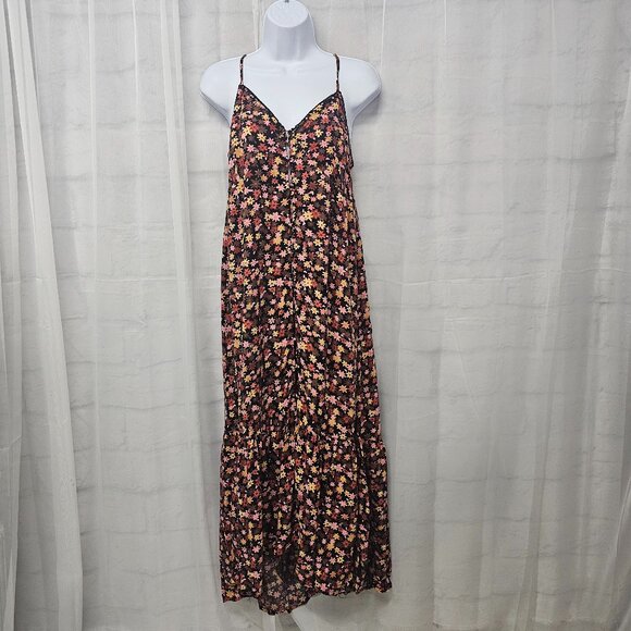 Mossimo Dress Babydoll Maxi Pink Black Floral Boho Festival Sleeveless M - Picture 1 of 9